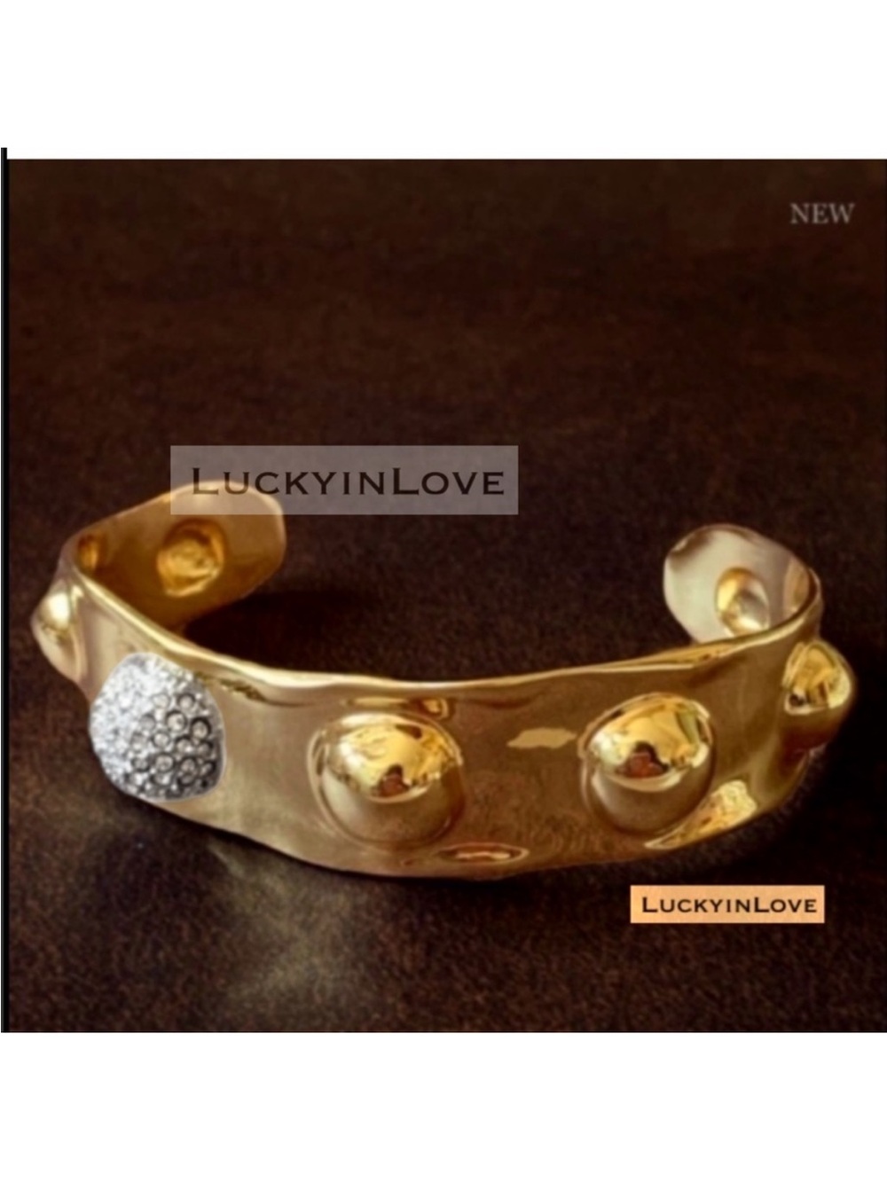 ALEXIS BITTAR • NEW Gold Molten Liquid Metal Repoussé  Dot Crystal Cuff Bracelet
